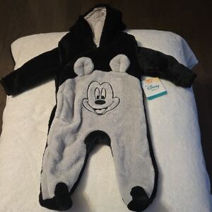 Disney Mickey Mouse Black and Grey Baby Footie Size 3-6 Months